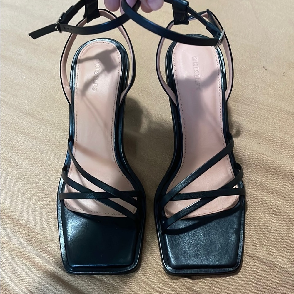 Whitles Ankle strap heeled sandals with open square toe, - Picture 2 of 9
